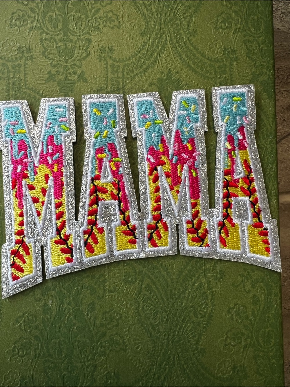 Iron on Embroidered 'MAMA' Patch with Bright Multicolor Fill